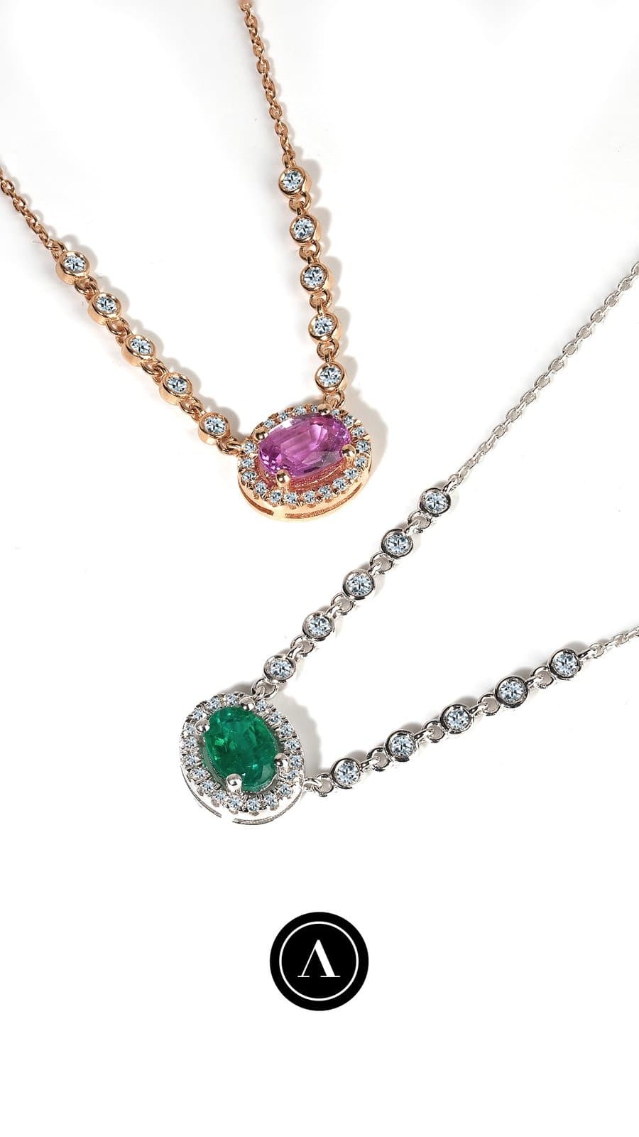 Pink Oval Pırlantalı Altın Kolye — 3. görünüm