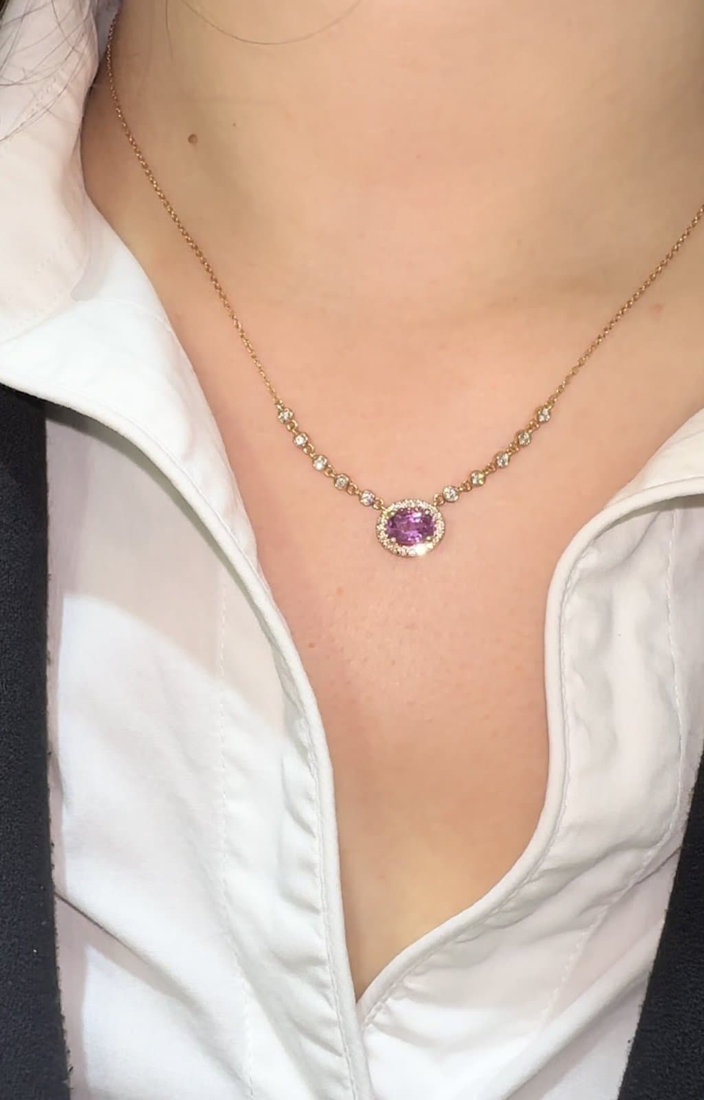 Pink Oval Pırlantalı Altın Kolye — 5. görünüm