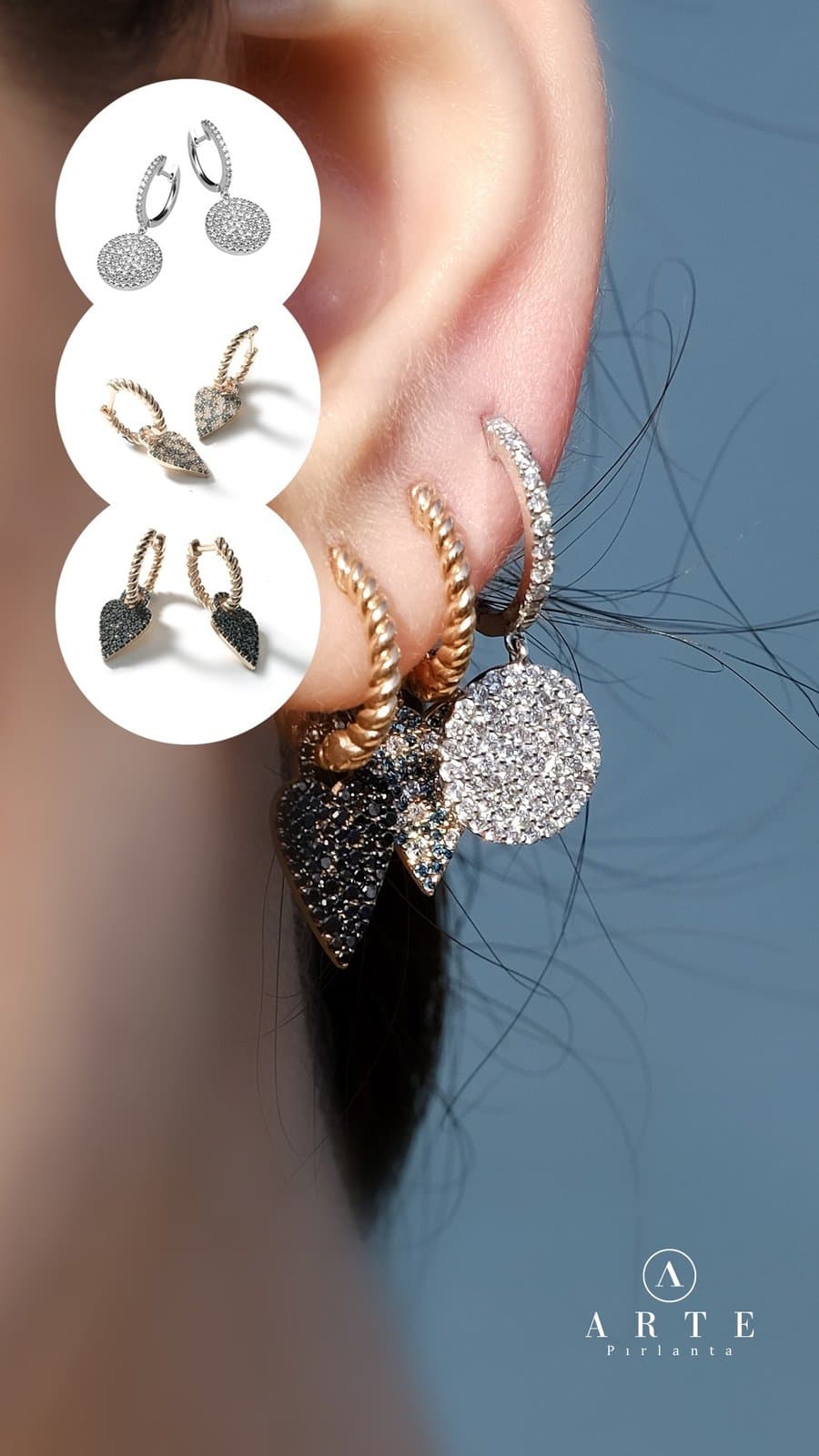 Sesty Brown Mix Pırlantalı Altın Küpe — 4. görünüm