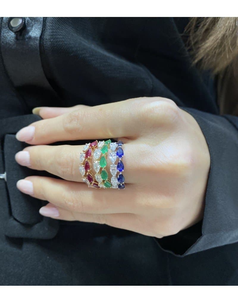 0.70ct F Rengi Damla Pırlantalı Yakutlu Altın Yüzük — 5. görünüm
