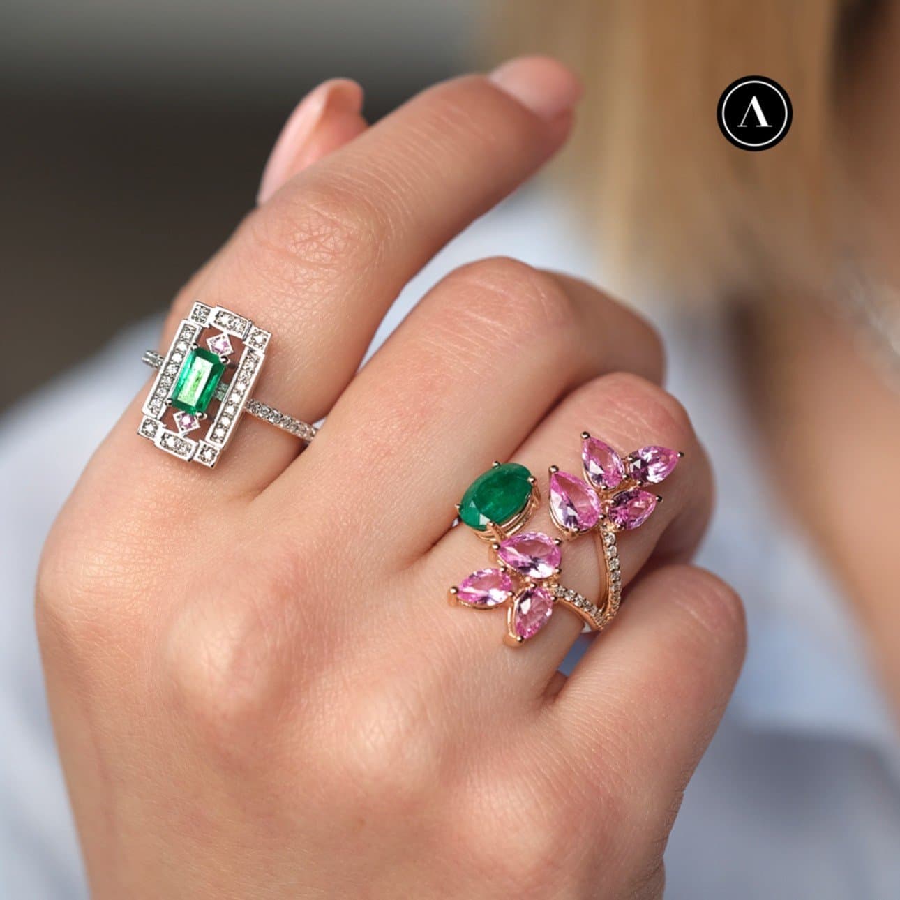 Pink&Green Pırlantalı Altın Yüzük — 3. görünüm
