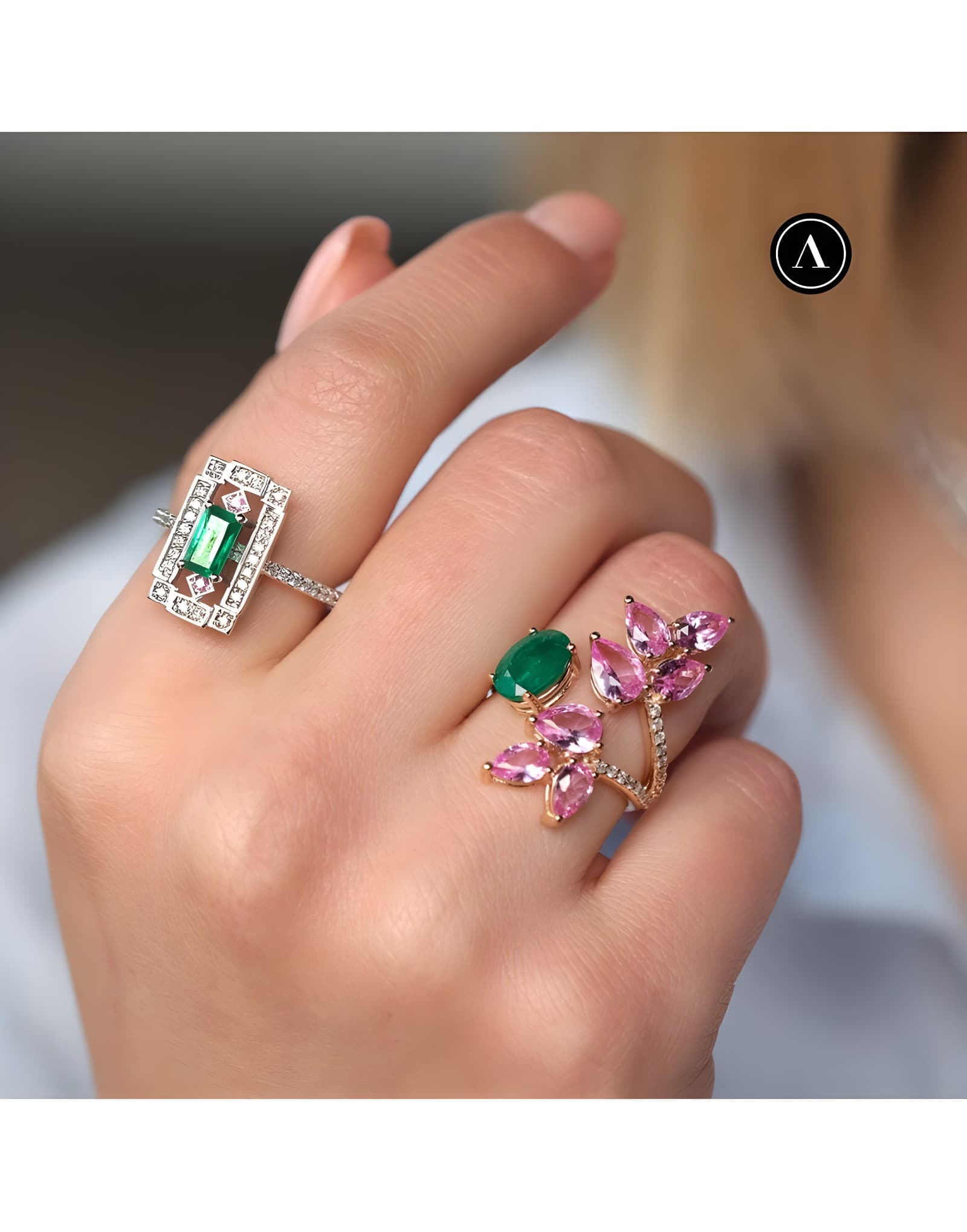 Pink&Green Pırlantalı Altın Yüzük — 2. görünüm