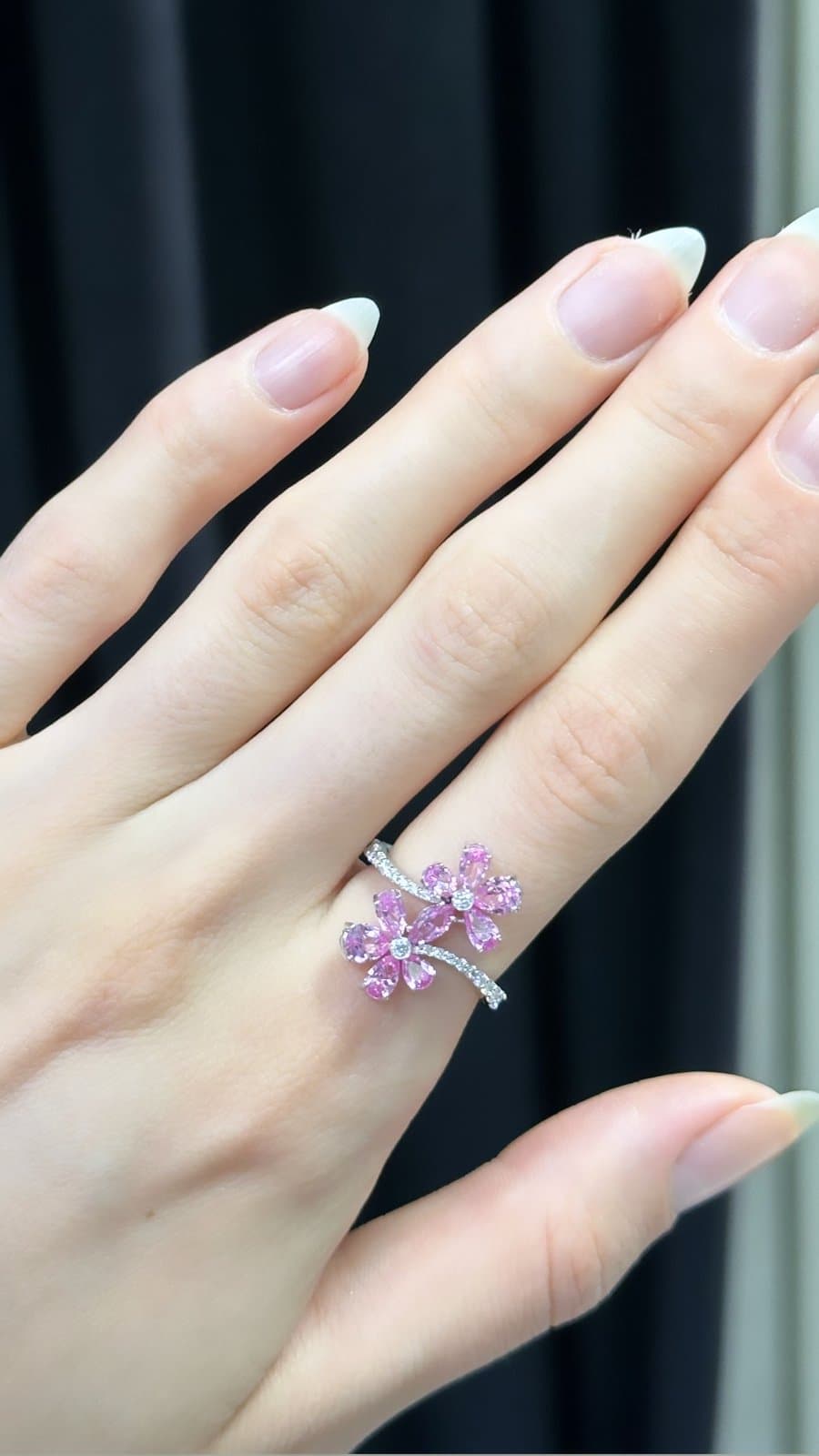 Pink Flora Pırlantalı Altın Yüzük — 3. görünüm