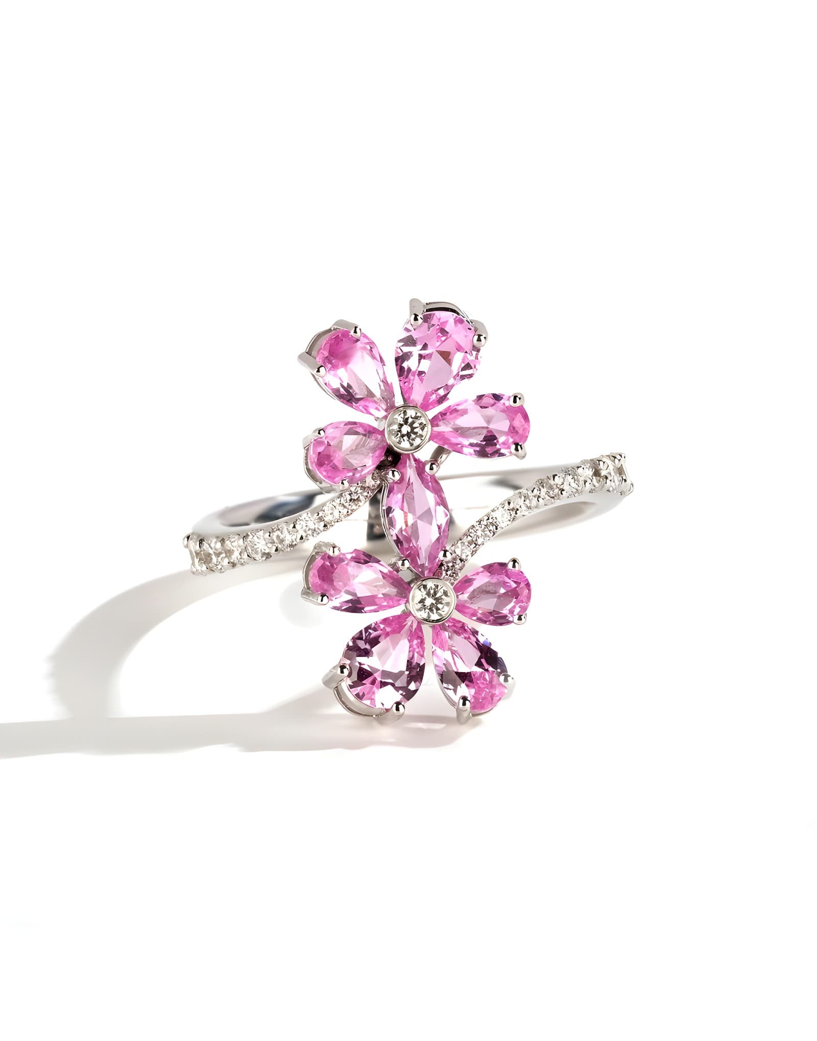 Pink Flora Pırlantalı Altın Yüzük