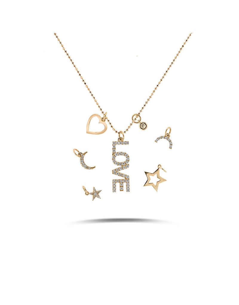 Pırlantalı Love ve Kalp Kolye Pırlantalı Love ve Kalp Kolye
