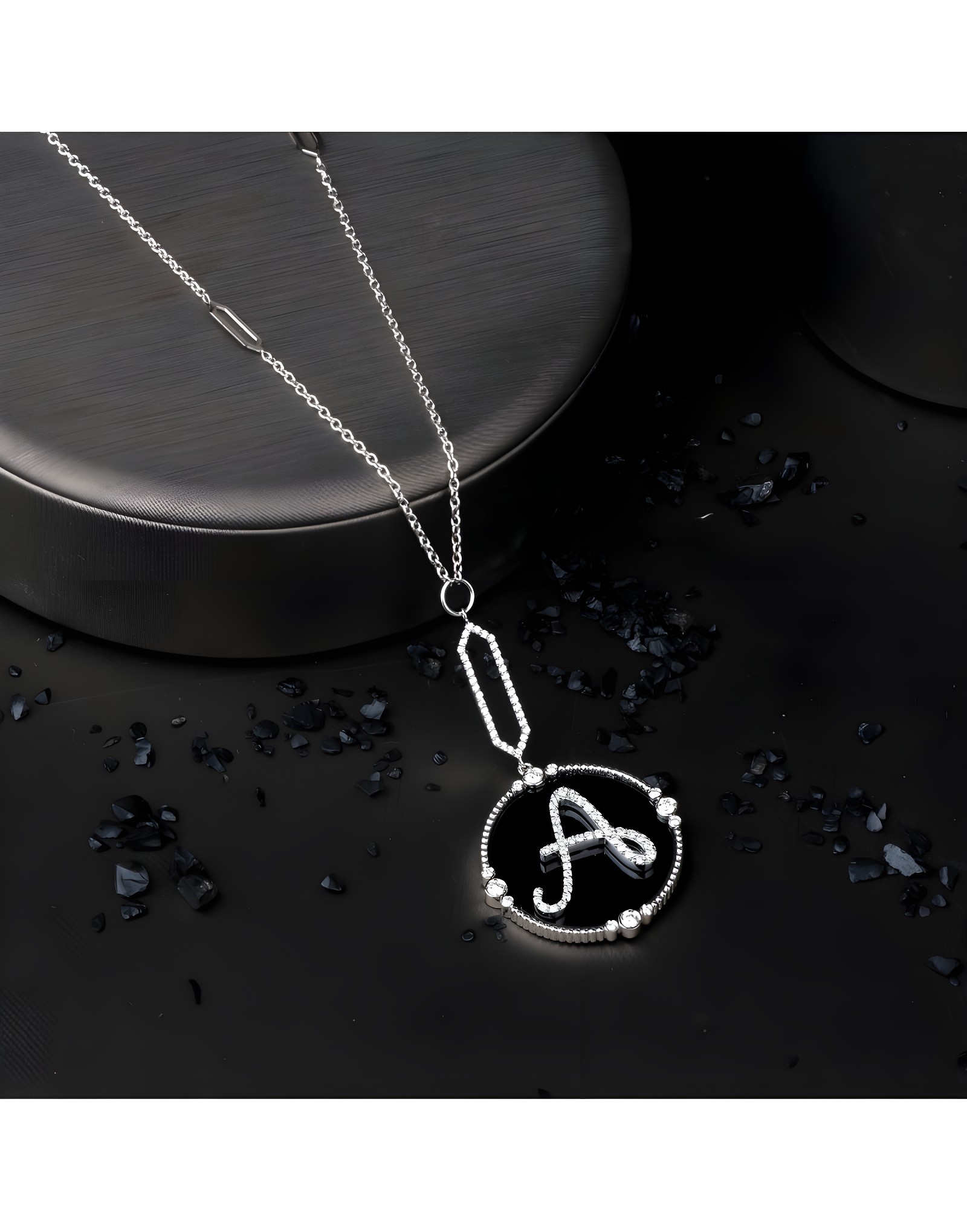 Yeni Siyah Onyx Pırlantalı Harf Kolye KAMPANYA