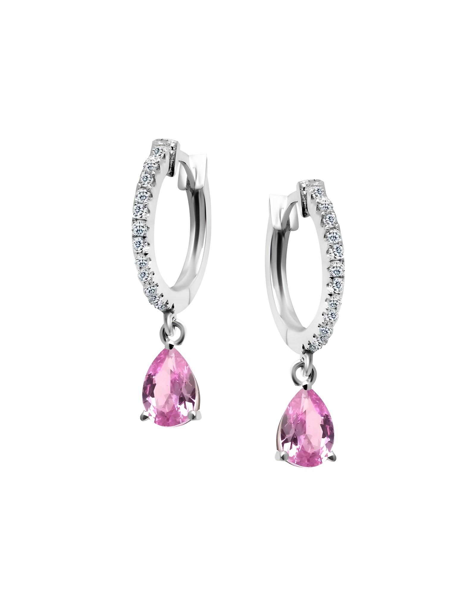 Pink Sapphire Damla Pırlanta Altın Küpe