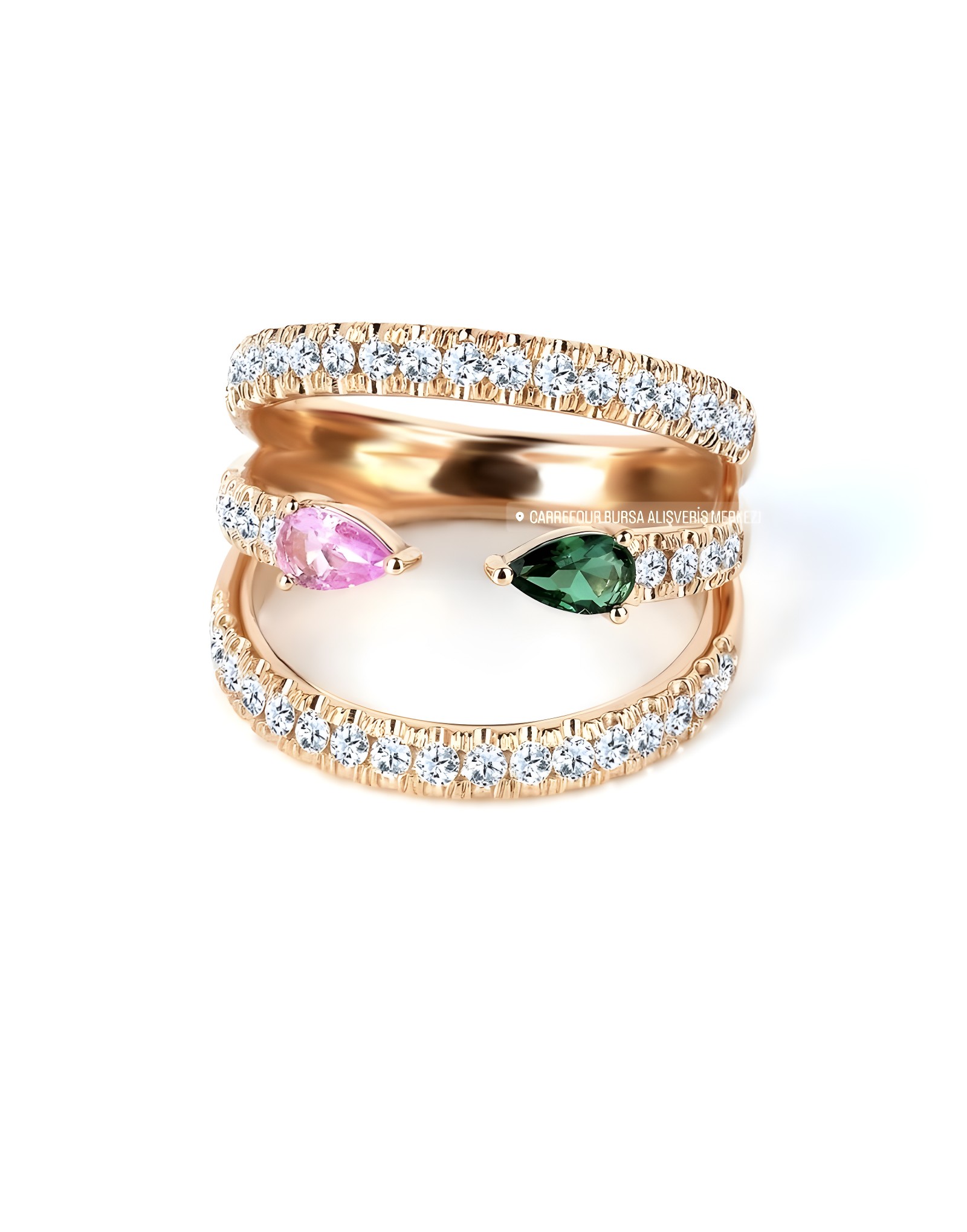 IVY Pink and Sapphire Pırlantalı Altın Yüzük