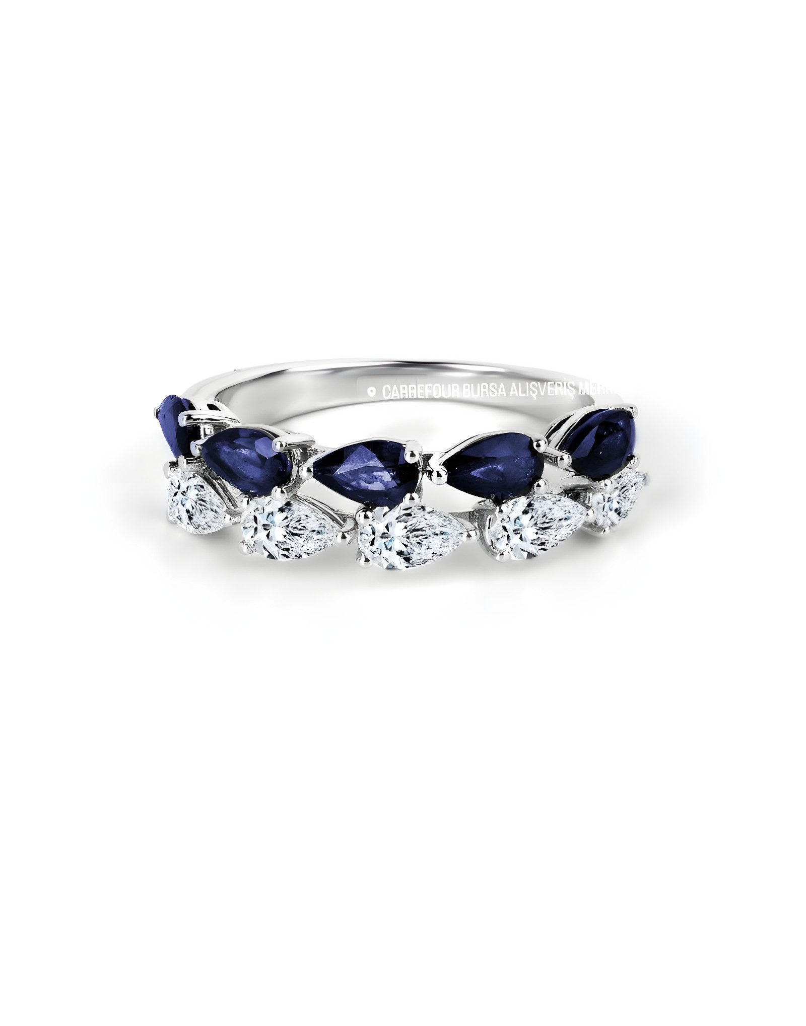 0.75ct Pırlantalı Safirli Yarımtur Altın Yüzük