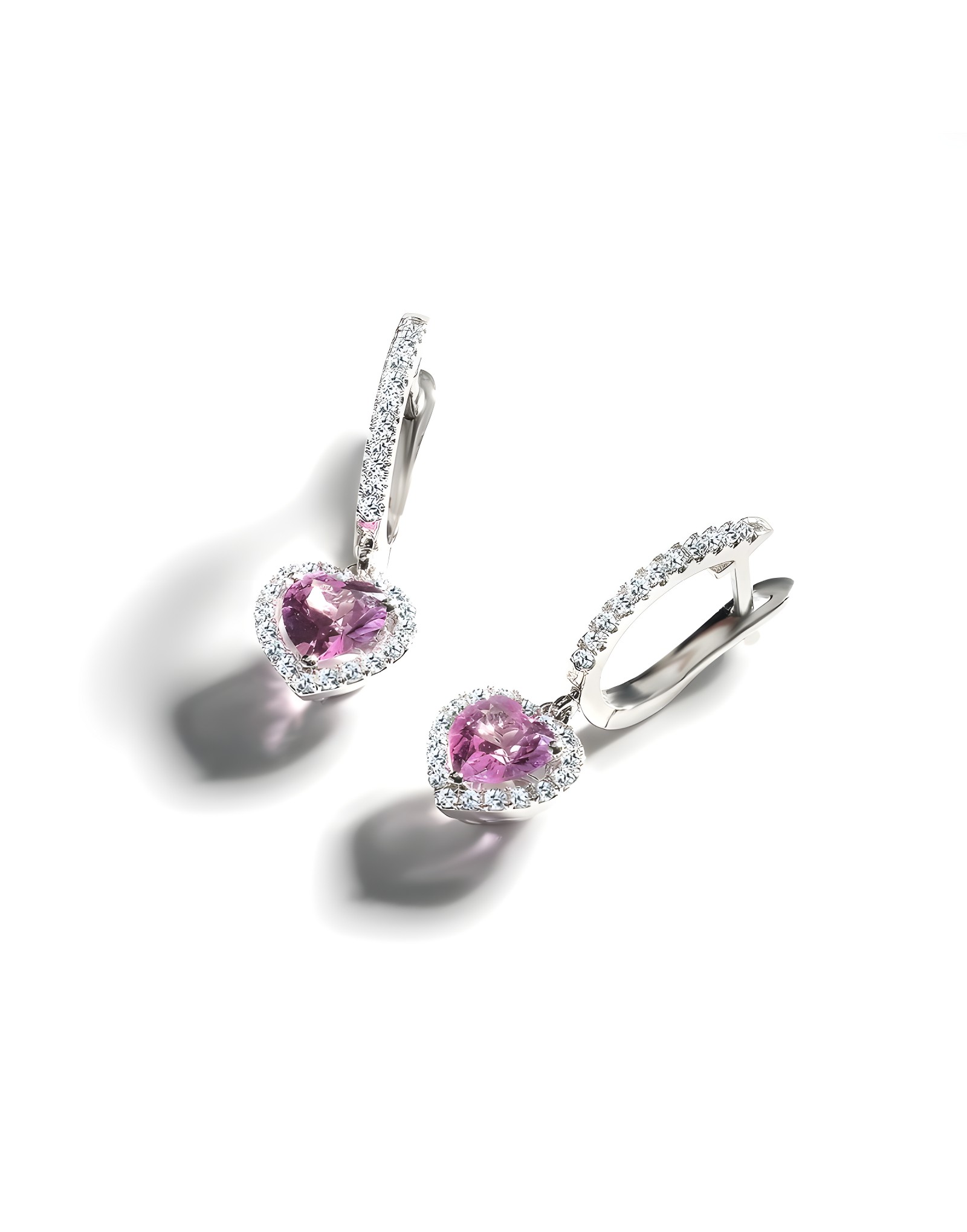 Pink Heart Pırlantalı Altın Küpe