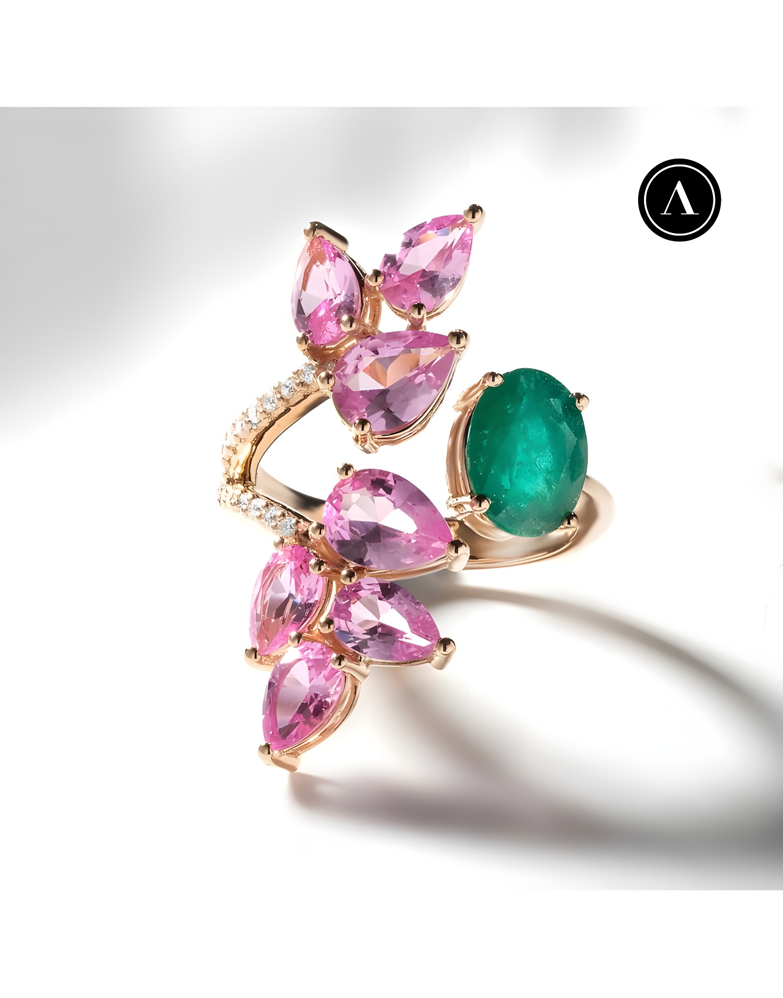 Pink&amp;Green Pırlantalı Altın Yüzük
